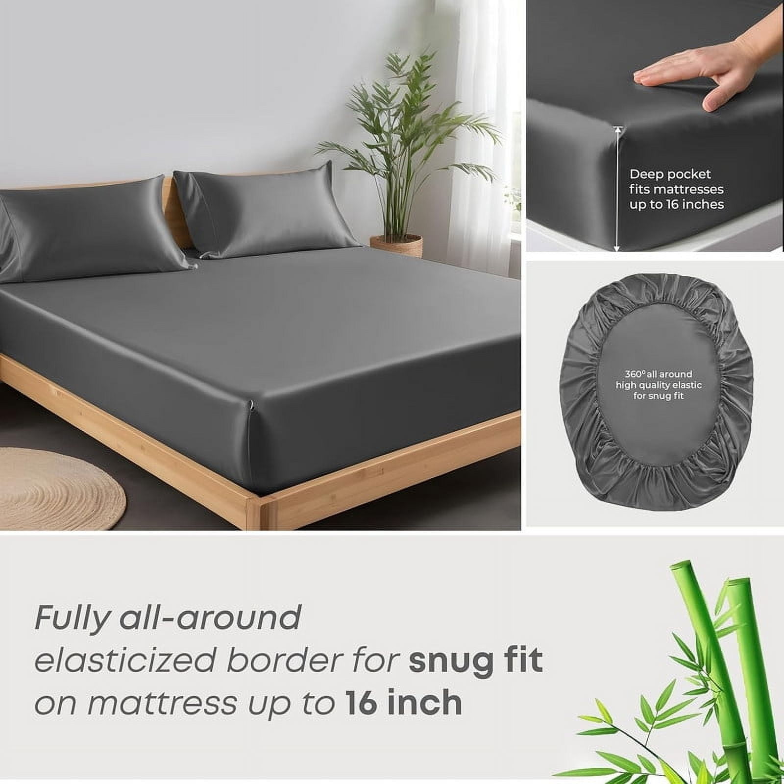100% Bamboo Twin Sheet Set - Ultra Soft, Breathable & Cooling, Ideal for Hot Sleepers, 16" Deep Pocket, Hotel Luxury Bedding (Charcoal Grey)