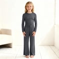 thumbnail image 2 of CPNG Girls Casual Outfit Set Solid Color Crewneck Long Sleeve Crop Tops and Matching Straight Leg Pants 2 Piece Set, 2 of 5