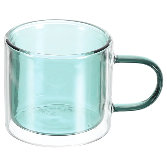 8.4 oz Double Wall Glass Coffee Mugs Glass Tea Cup with Widened Handles for Espresso Coffee Cappuccino Tea Bag Latte Hot Cold Beverages Juice Green
