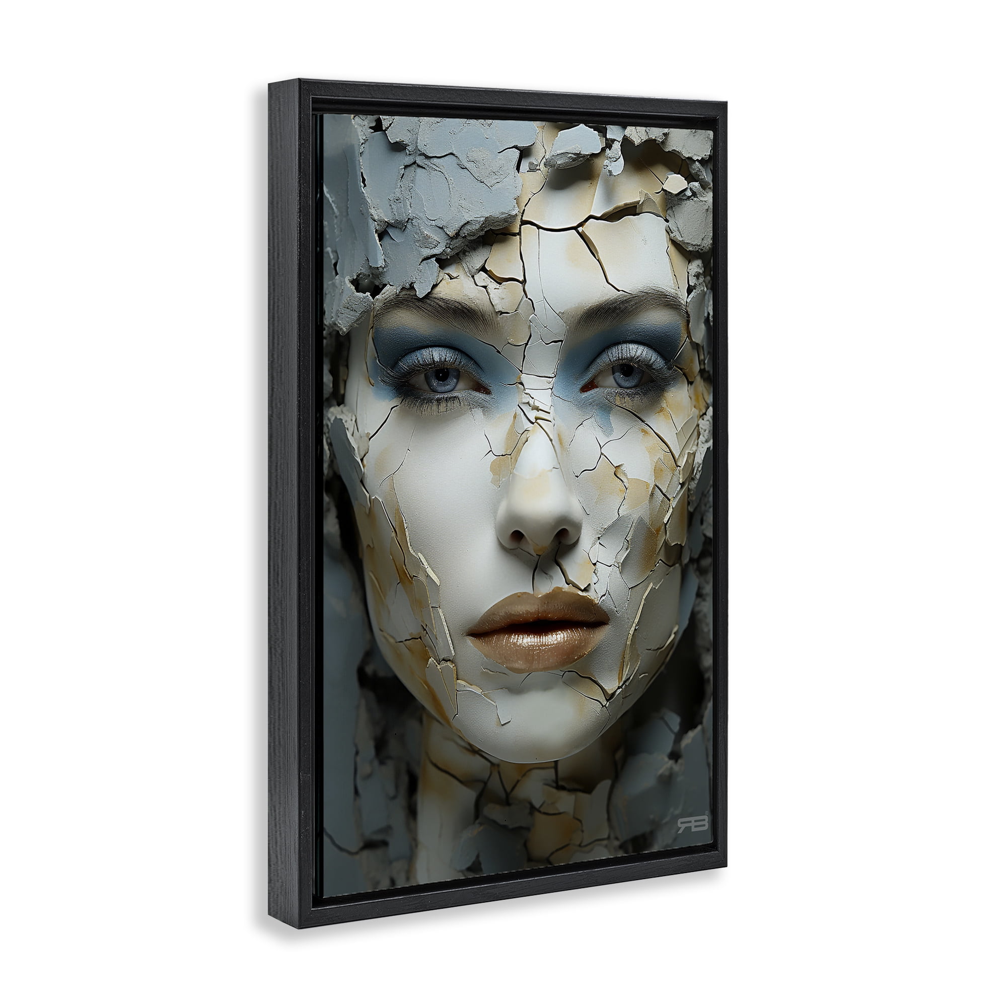 Stupell Industries Cracked Face Abstraction Novelty Painting Black Floater Framed Art Print Wall Art, 17 x 25