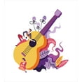 thumbnail image 3 of Music Duvet Cover Set, Performance of a Guitarist Playing on Big Guitar with Floral Ornaments, Decorative 3 Piece Bedding Set with 2 Pillow Shams, Calking Size, Mustard and Multicolor, by Ambesonne, 3 of 3