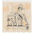 thumbnail image 3 of Vintage Woman Shower Curtain, Retro Style Housewife Cooking and Tasting Meal at the Kitchen Composition, Fabric Bathroom Set with Hooks, 69W X 84L Inches Extra Long, Multicolor, by Ambesonne, 3 of 3