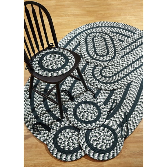 Better Trends Crecent 7PC Braided Rug Set, Hunter – Includes 50"x80", 20"x30", 20"x60" Rugs & Four 15" Round Chair Pads, Reversible Indoor Polypropylene Rugs for Living Room, Kitchen, Entryway