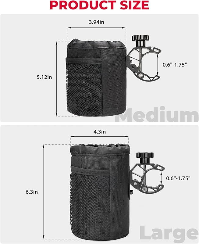 Motorcycle Cup Holder, Oxford Fabric Motorcycle Drink Holder with 0.6"-1.5" Alligator Clamp, Universal Water Bottle Cup Accessories for Bike, ATV/UTV, Scooter, Boat, Walker
