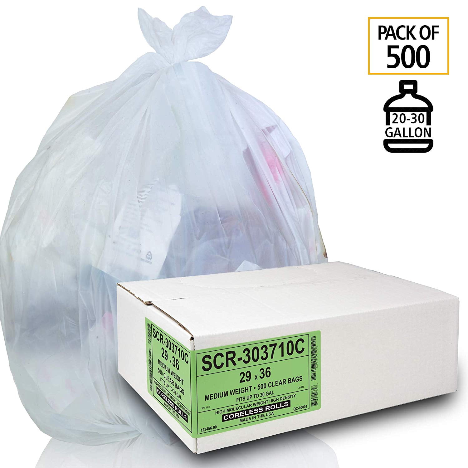 Aluf Plastics 20-30 Gallon Trash Bags - (Commercial 500 Pack) - Source Reduction Series Value High Density 10 Micron Gauge (Equiv)