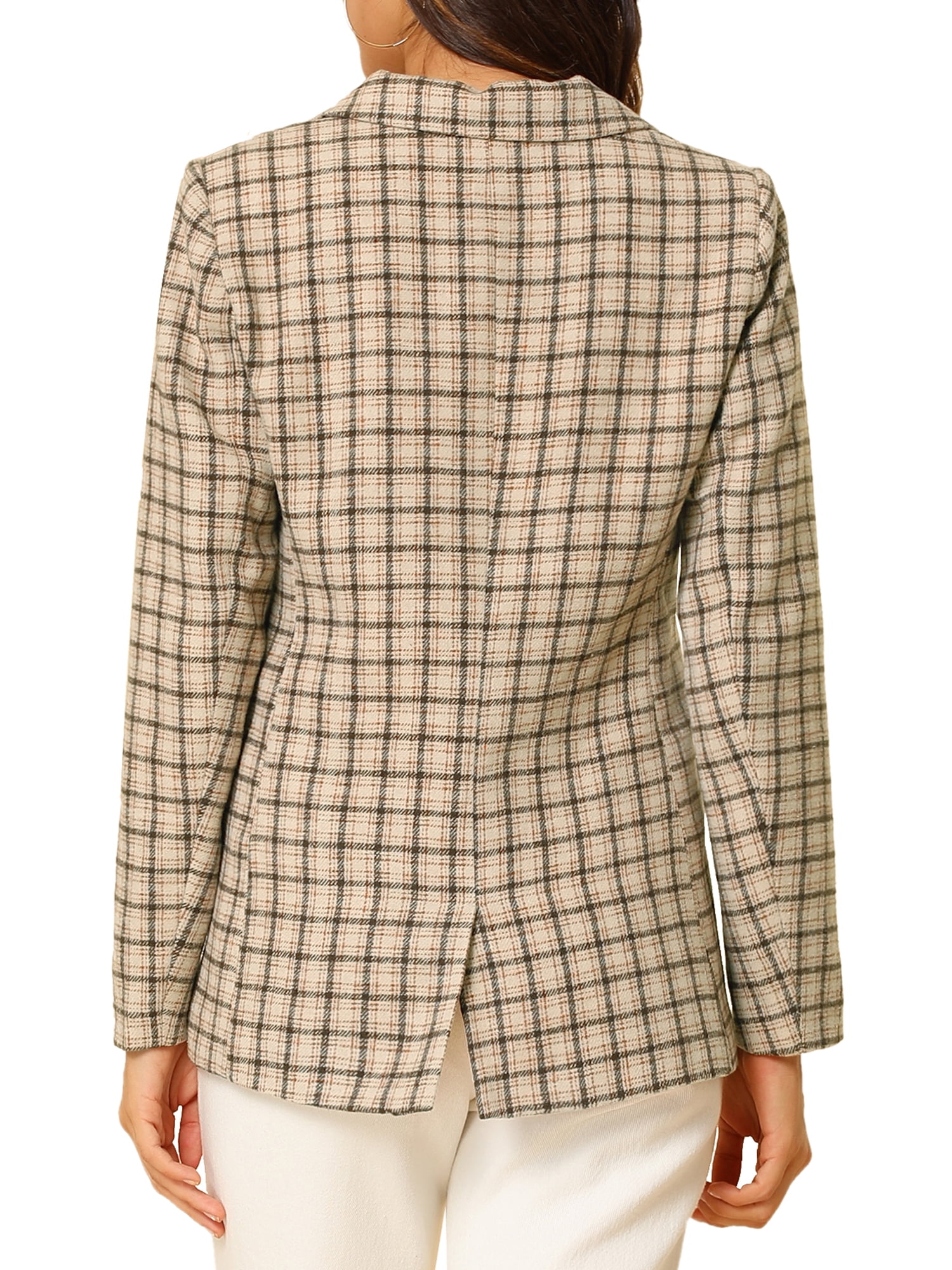 DARING DIVA Women's Boyfriend Notched Lapel One Button Blazer Suit Plaid Blazer Jacket M Khaki