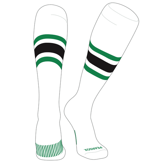 PEAR SOX Striped OTC Baseball, Softball, Football Socks (B) White, Kelly Green, Black (XS)