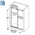 thumbnail image 3 of Sliding Shower Door with Stationary Panel 56-60W 79H Ultra D Brushed Nickel, 3 of 3