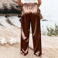 thumbnail image 4 of Lenpel Satin Work Pants for Women Fashion Pleated Button High Waist Business Casual Trousers Wide Leg Office Dress Slacks, 4 of 4
