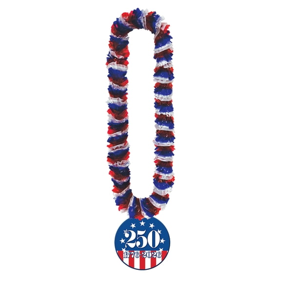 Soft-Twist Poly Leis with Semiquincentennial Medallions, 36", Pack of 8