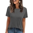 thumbnail image 2 of Short Sleeve T Shirts Women's Summer Crewneck Solid Color Tees Casual Basic Tops Dark Gray M, 2 of 7