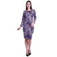thumbnail image 3 of Moomaya Printed Full Sleeve Bodycon Dress for Women Scoop Neck Side Slit Casual Clothing, 3 of 8
