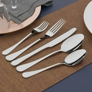 20 Pieces Silverware Set with Serving Set, Stainless Steel Modern Flatware, Service for 4, Silver