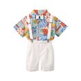 thumbnail image 3 of lcziwo Gentleman Suit Sets for Baby Boys Fashion Floral Bow Tie Short Sleeve Shirts Matching Suspender Shorts 2 Piece Outfits, White, 90, 3 of 10