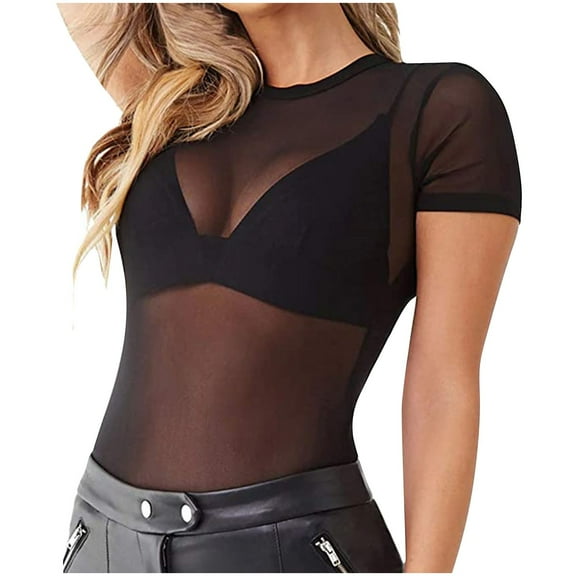 SincereX Sheer Mesh Tops for Women Ladies Blouse Undershirts Short Sleeve Mock Neck Tunic Tops for Blazer Casual Slim Fit Pullover Blouse Basic Mesh Elegant Party T Shirts