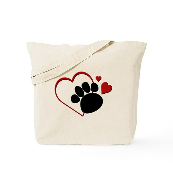 CafePress - Dog Paw Print With Love Heart Tote Bag - Unisex Canvas Tote Bag, Beige, 1-Piece