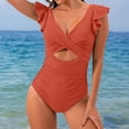 thumbnail image 2 of QHFBli Women's One Piece Swimsuit Ruffle Cutout Bathing Suits Tummy Control V Neck Wrap Swimwear, 2 of 4