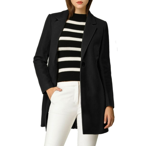Abrigo largo clásico de mujer con solapa muesca y mangas largas 3XL negro