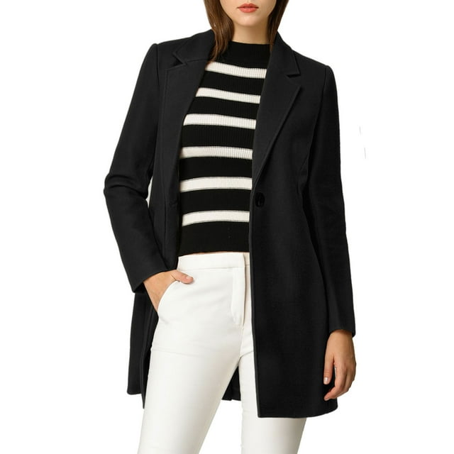 INSPIRE CHIC Manteau Long Classique pour Femme à Revers Cranté, Manches Longues, G Noir