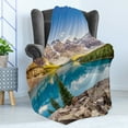 thumbnail image 4 of Landscape Soft Flannel Fleece Throw Blanket, Still Calm Lake and Mountain Landscape with Rock and Sky Dream Life Print, Cozy Plush for Indoor and Outdoor Use, 60" x 80", Blue Green Grey, by Ambesonne, 4 of 5