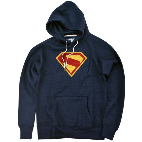 Superman 2025 Logo Unisex Adult Slim Fit Pull-Over Heather Hoodie, Navy, Small