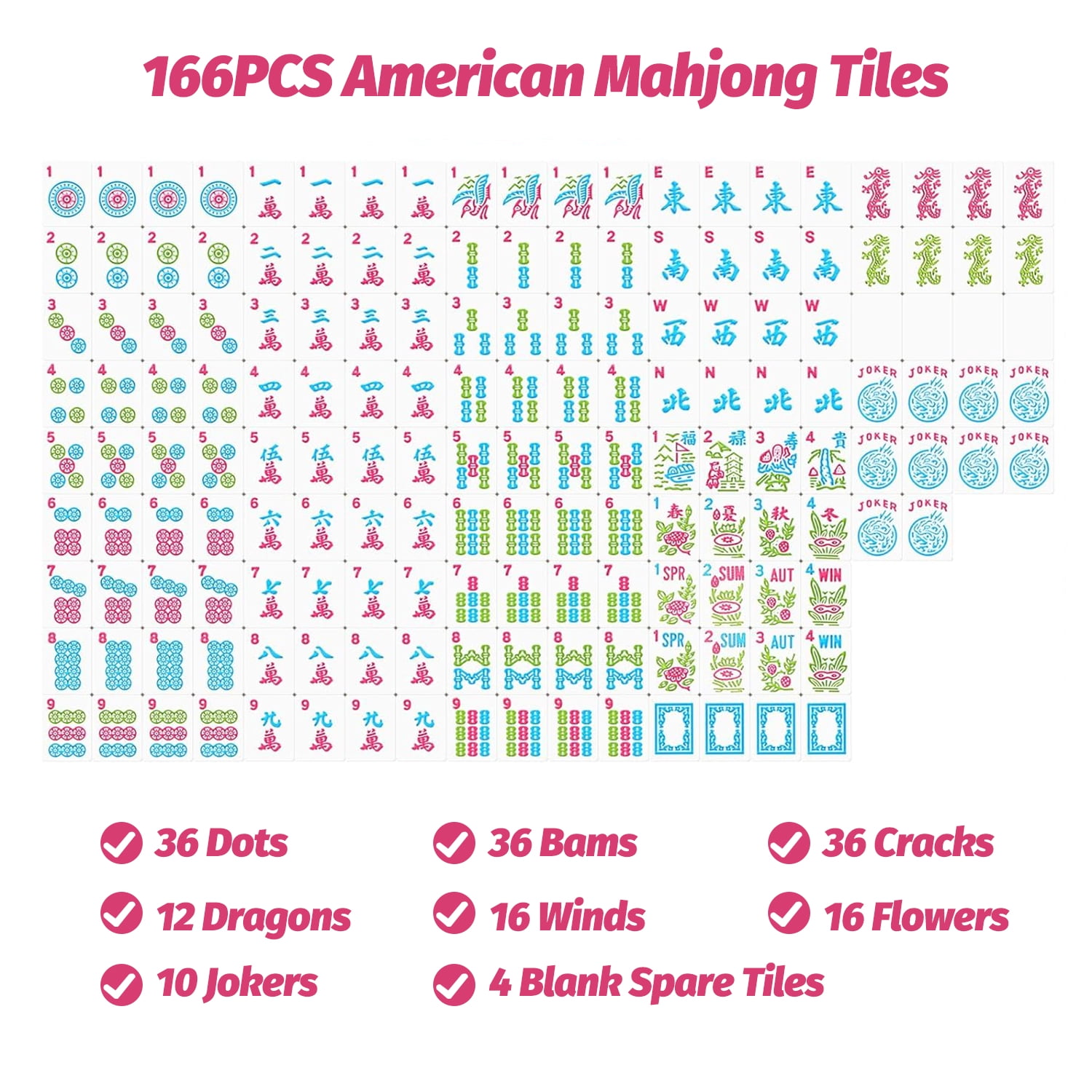 American Mahjong Set - Vibrant 166-Tile 1.2" (30mm) Complete Cotton Candy Collection with PVC Mahjong Bag
