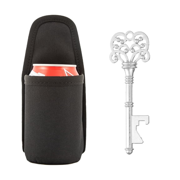 RUIFUU Beer Belt with Bottle Opener Keychain, Hands-Free Beer Holster and Drink Holder for Grilling, BBQ, and Tailgating, Black.