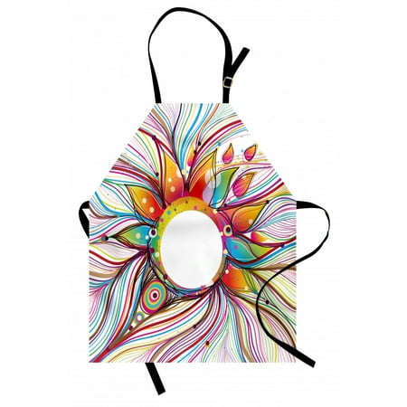

Abstract Apron Absurd Vector Smoky Wavy Floral Design with Rainbow alike Stripes and Lines Print Unisex Kitchen Bib Apron with Adjustable Neck for Cooking Baking Gardening Multicolor by Ambesonne