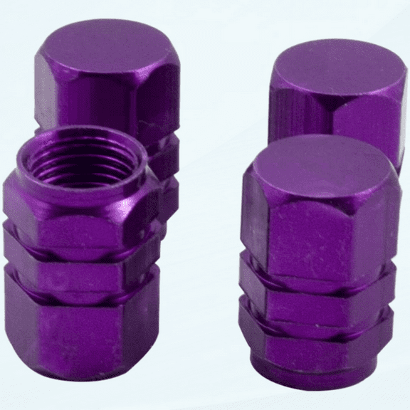 Purple Polished Aluminum Chrome Tire Valve Stem Caps, Set of 4