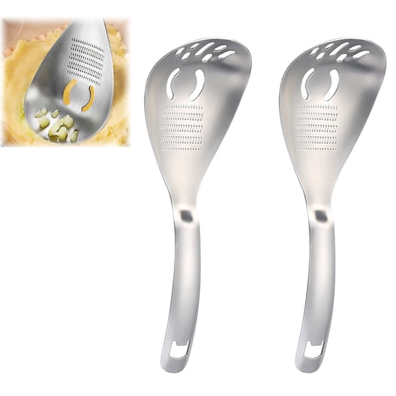 MYUNNIL 2 Pack Stainless Steel Grater Spoon, Multifunctional Portable Spoon Shaped Ginger Grater Crusher, Easy to Clean Practical Kitchen Tools for Vegetables Spices