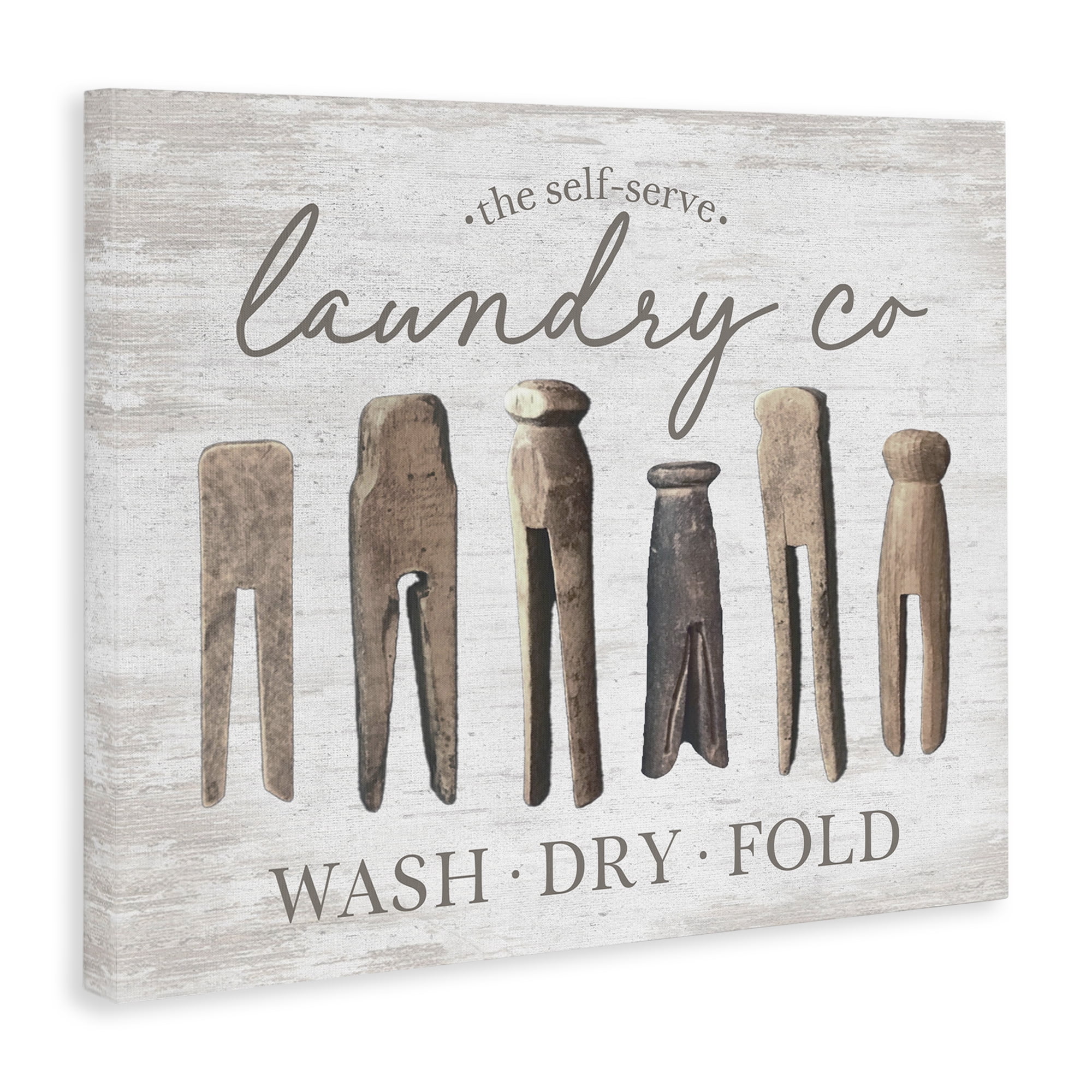 Stupell Industries Rustic Laundry Clothespins Typography Painting Gallery Wrapped Canvas Art Print Wall Art, 48 x 36