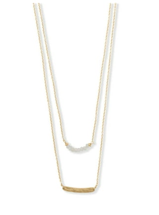 14k Gold-plated Silver Double Strand Rainbow Moonstone Curved Bar Necklace Adjustable Length 14k Gold-plated Silver Double Strand Rainbow Moonstone Curved Bar Necklace Adjustable Length