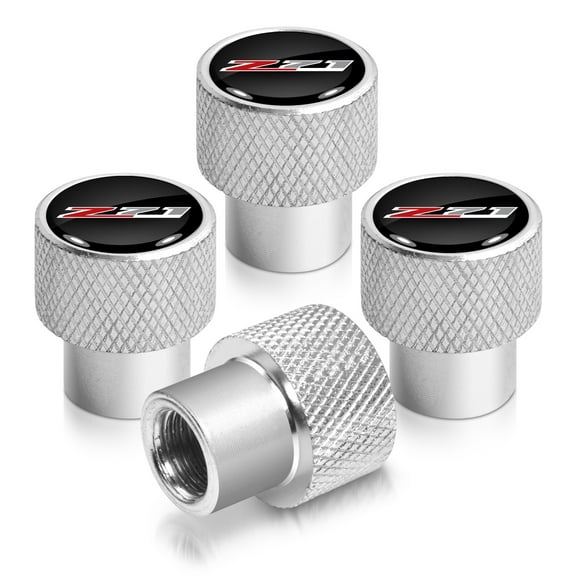 Chevrolet Z71 Logo in Black on Shining Silver Aluminum Tire Valve Stem Caps