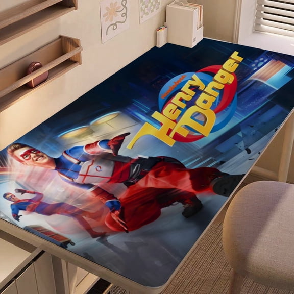 Henry Danger-themed extra-large Non-Slip Base leather Desk Table mat—versatile for computer desks, dining tables, and more.12"x24"(30X60cm）