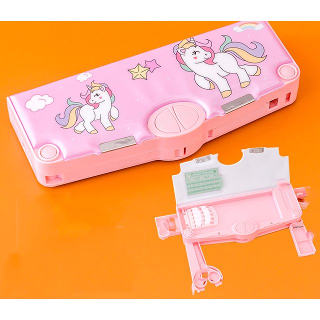 JHIJHOO Cartoon Pattern Multifunction Pencil Case with Pop Out Scissors & Pencil Sharpener, Assorted Colors