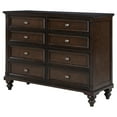 thumbnail image 3 of Meon Wide Dresser w 8 Drawers, Carved Bun Feet, Dark Oak Brown Wood, 3 of 5