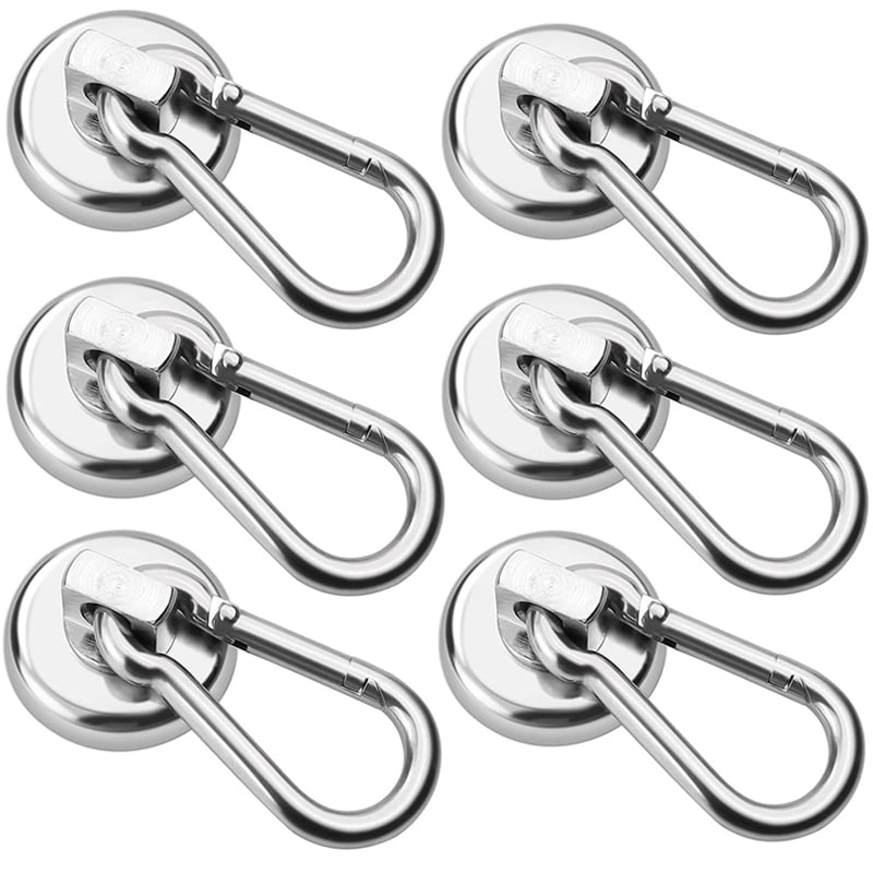 12 Pack Magnetic Hooks,Heavy Duty  Magnetic Hooks with Swivel Carabiner Hook,Silver