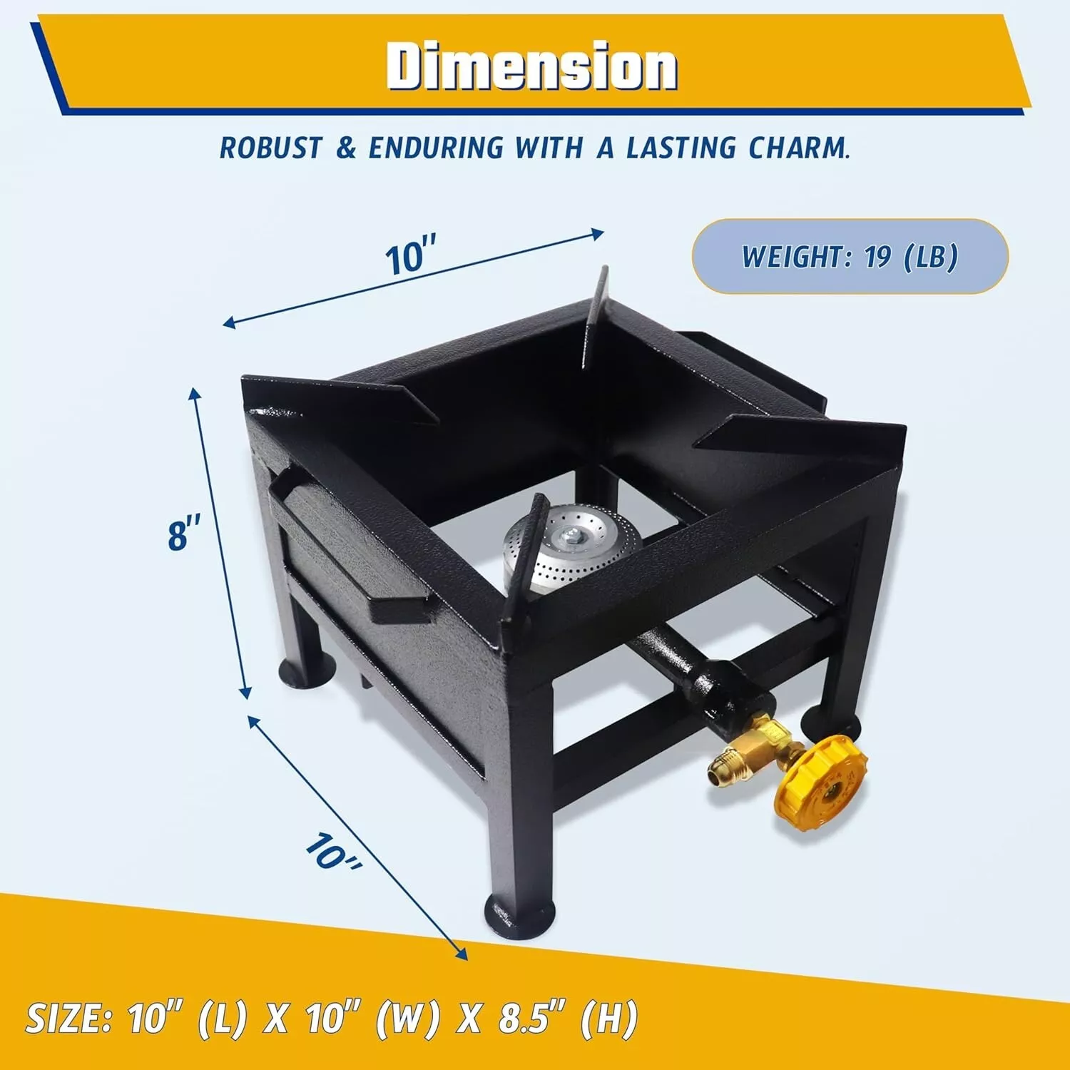 large Propane Burner Gas Stove - High Pressure Square Single Burner Outdoor Patio Stove Propane Wok Burner Heavy Duty Outdoor Gas Burner With Regulator & Hose For Crawfish Boiler, Turkey Fryer