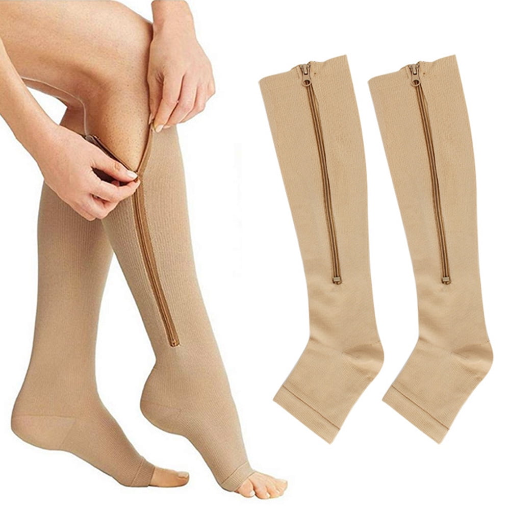 ZGY Cerniera Medical Compression Socks con Cerniera di Sicurezza Guardia & Open Toe Supporto Calze per Men & Women 3 accoppiamenti,S/M 