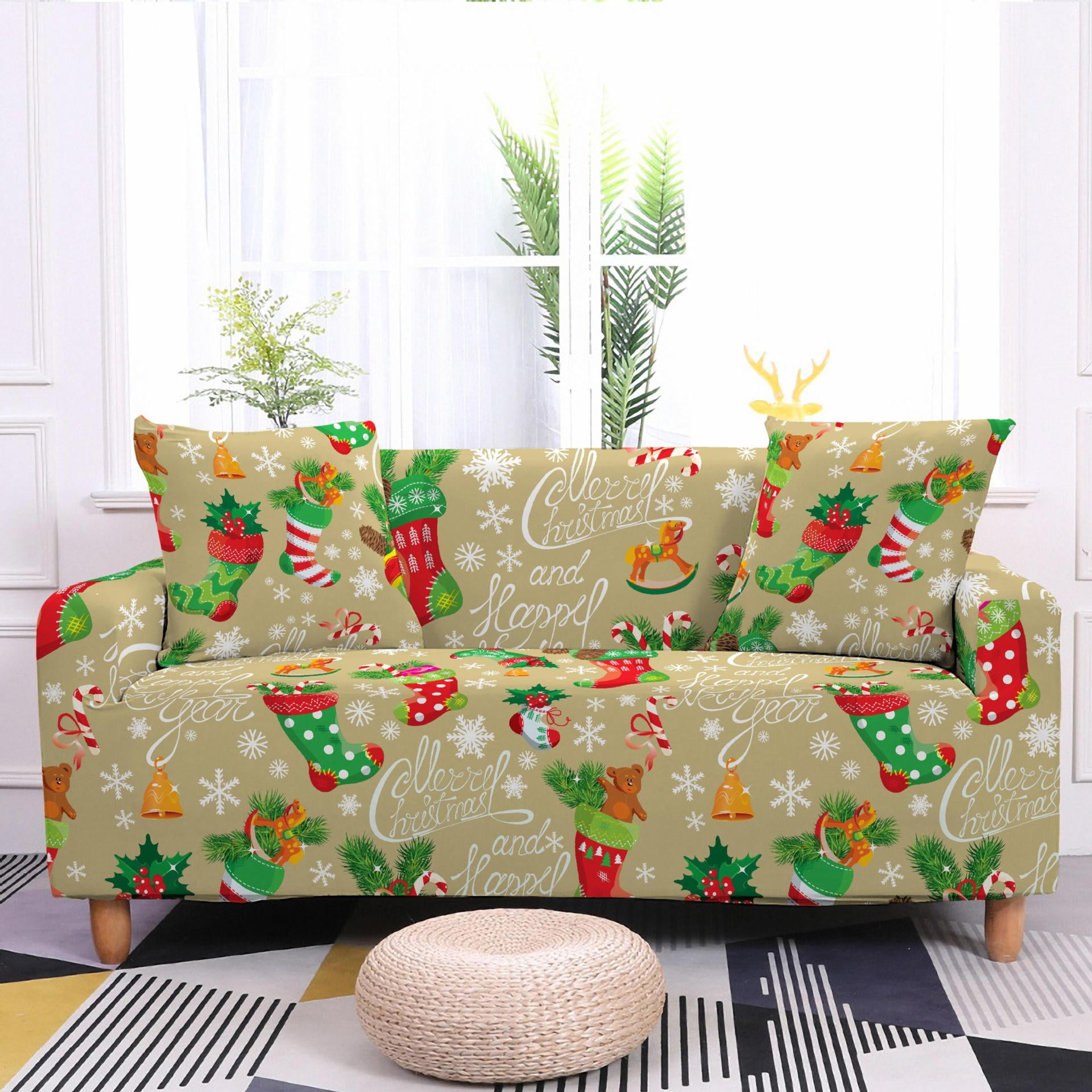 Christmas Sofa Cover Xmas Theme Printing Sofa Slipcover Stretch