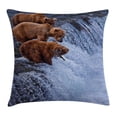 thumbnail image 1 of Wildlife Decor Throw Pillow Cushion Cover, Grizzly Bears Fishing in River Waterfalls Cascade Alaska Nature Camp View, Decorative Square Accent Pillow Case, 24 X 24 Inches, Brown White, by Ambesonne, 1 of 2