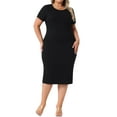 thumbnail image 2 of Agnes Orinda Women's Plus Size Bodycon Dress Crew Neck Short Sleeve Back Slit Wrap Casual Midi T Shirt Dresses 1X Black, 2 of 6