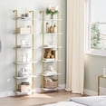 thumbnail image 4 of HOOBRO DIY Ladder Shelf, 6-Tier Wooden Wall Mounted Bookshelf, Narrow Gold Bookcase, Display Shelf, Storage Rack, Plant Stand, for Living Room, Bedroom, Study, Balcony, Marble and Gold DM651CJ01, 4 of 18