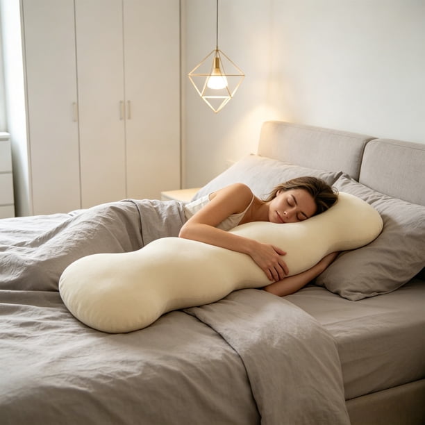 Almohada corporal larga de seda helada para quienes duermen de lado: cojín ergonómico suave para las piernas que proporciona soporte en la cama, tejido fresco y transpirable para dormir en verano.