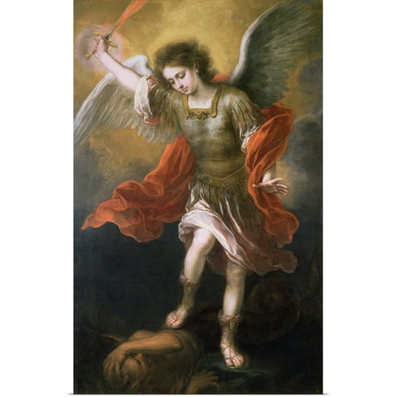 Great BIG Canvas | Rolled Bartolome Esteban Murillo Poster Print entitled Saint Michael banishes the devil to the abyss, 1665/68