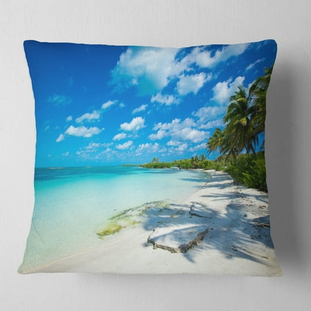 Tropical Beach With Palm Shadows Seashore Throw Pillow 16x16