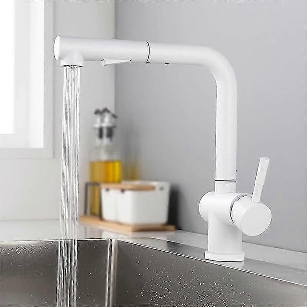 Pull-Out Kitchen Faucet, Kitchen Sink Faucet, Kitchen Sink Faucet with 2 Spray Modes White