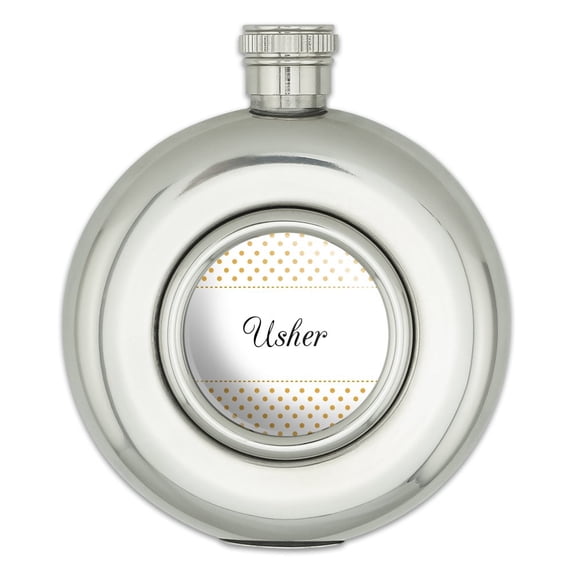 Usher Wedding Elegant Polka Dots Round Stainless Steel 5oz Hip Drink Flask