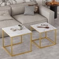 thumbnail image 3 of Coffee Table Set of 2, Modern Gold Wooden Side Table, Metal Frame Square End Table, Center Tables,Nesting Coffee Table for Living Room,Bedroom and Small Spaces, 3 of 11