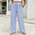 thumbnail image 2 of GUACER Women's Striped High-Waisted Wide Leg Pants with Drawstring - Casual Loose Fit Trousers for Summer & Lounge, 2 of 6